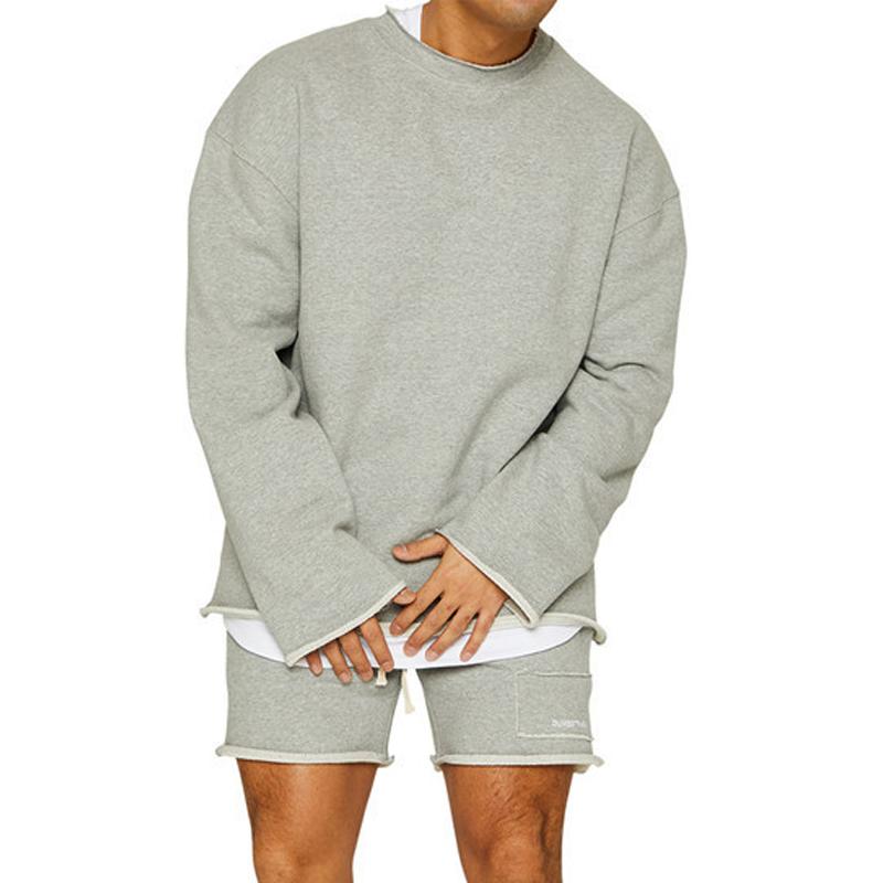 Men's Color Loose Rolled Sweatshirt Shorts Set